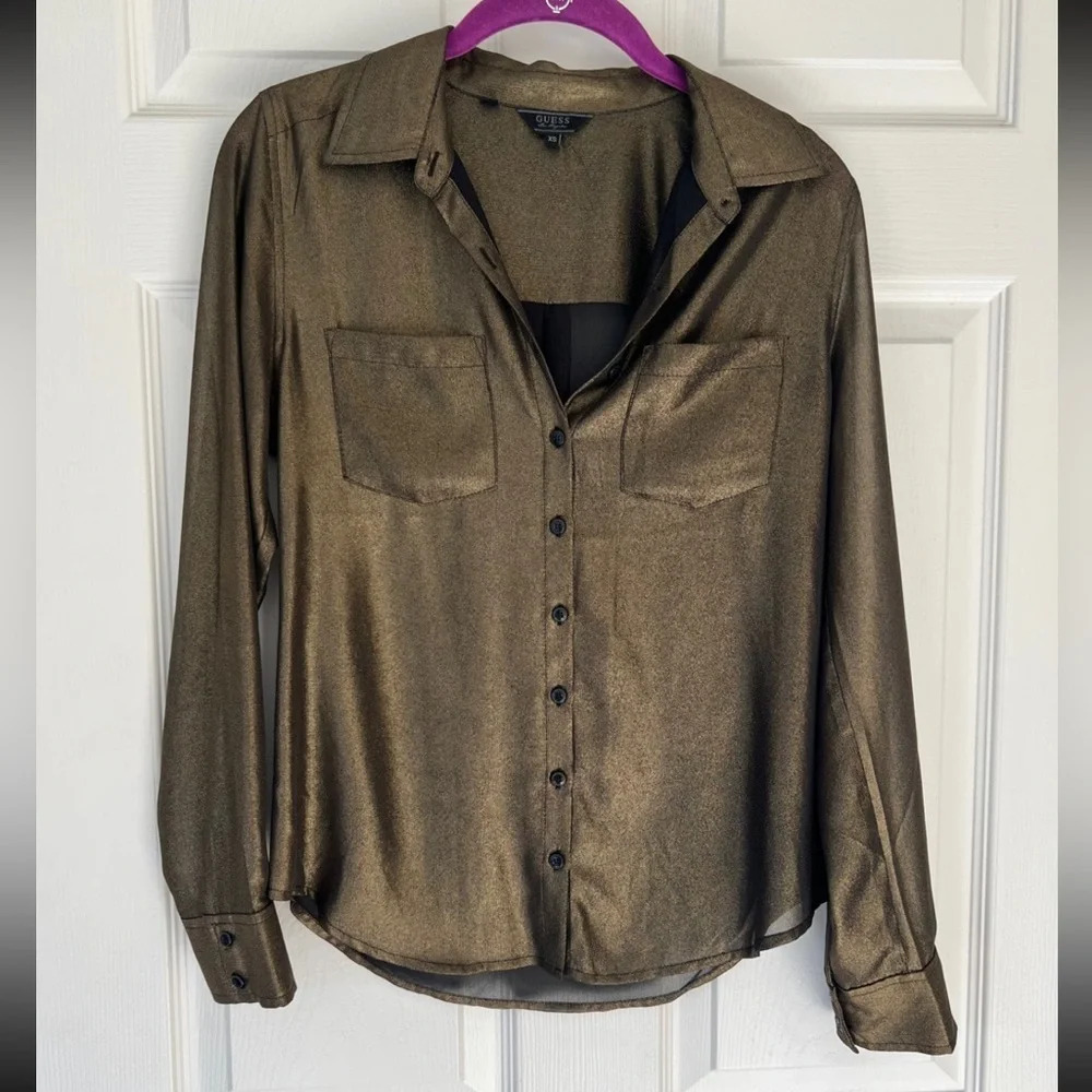 GUESS Shimmery Blouse - Size XS | Color: Gold
